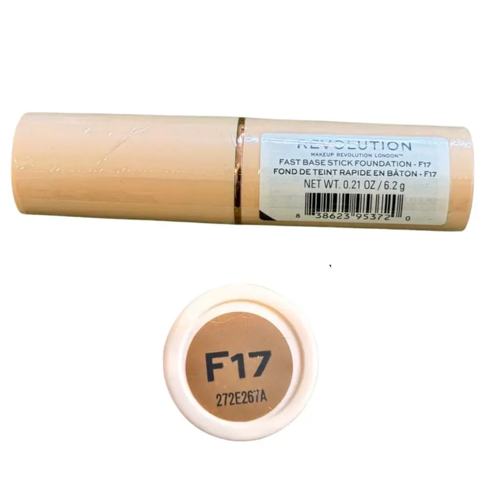 Makeup Revolution Fast Base Stick Foundation – F17 ✨ 6.2g | NEW Sealed | Vegan